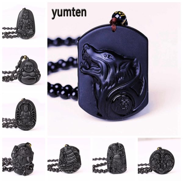 

yumten obsidian necklace wolf pendant sweater chain amulet accessories stone buddha tibetan jewelry lucky halloween crystal gift, Silver