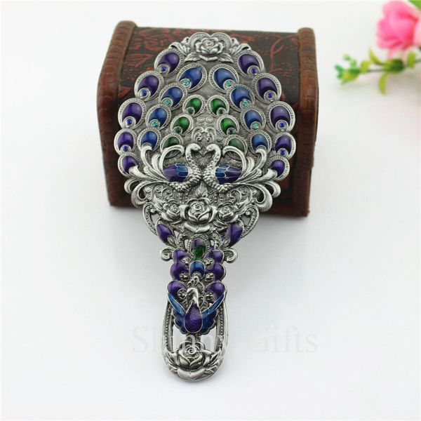 

gold plating peacock design mirror with comb traveling mirror portable gift set