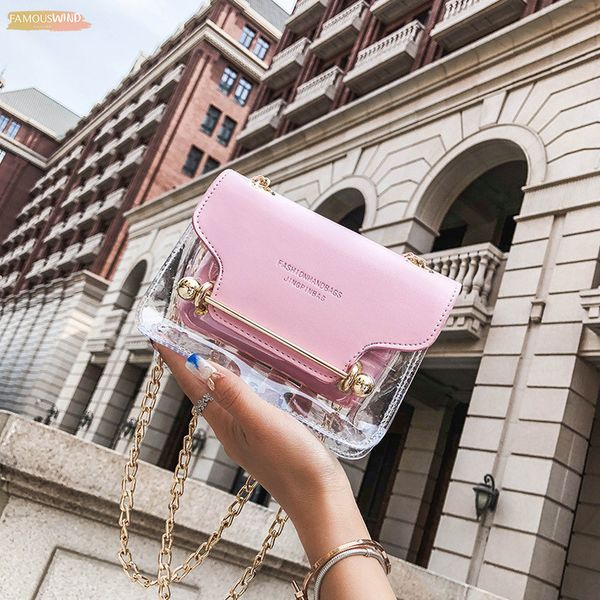 

jelly fashion women brand design small casual square shoulder bag clear transparent pu composite messenger bags new female handbags