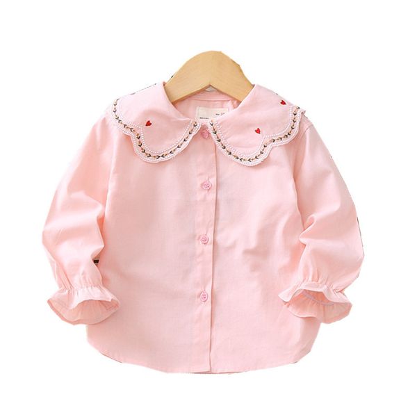 

2020 spring girls' shirts embroidered lapel long-sleeved children's shirts, White;black