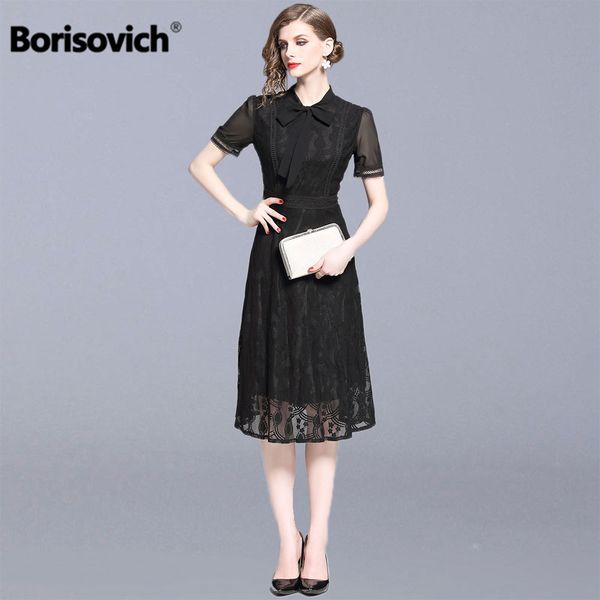 

borisovich women summer casual long dress new brand 2019 fashion hollow out black lace elegant a-line ladies party dresses n1178, Black;gray