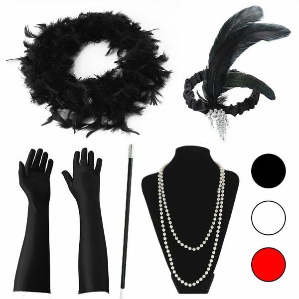 

20s great gatsby party accessory set 1920s flapper fancy dress accessory women feather headband glove earring for party