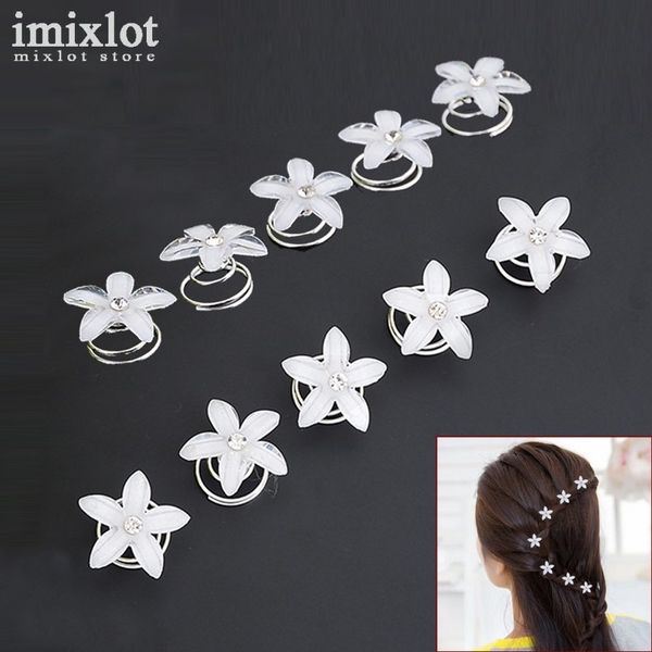 

12pcs Crystal Flower Wedding Bridal Hair Spin Pins Twists Coils Five Petals Flower Swirl Spiral Hairpins Fashion Jewelry