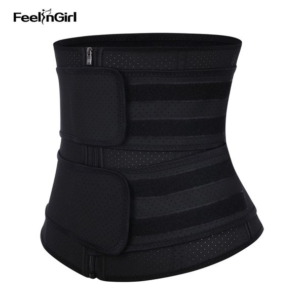 

feelingirl latex waist tranier punching fajas colombianas 7 steel bones body shapers women corset shapewear binder trans, Black;white