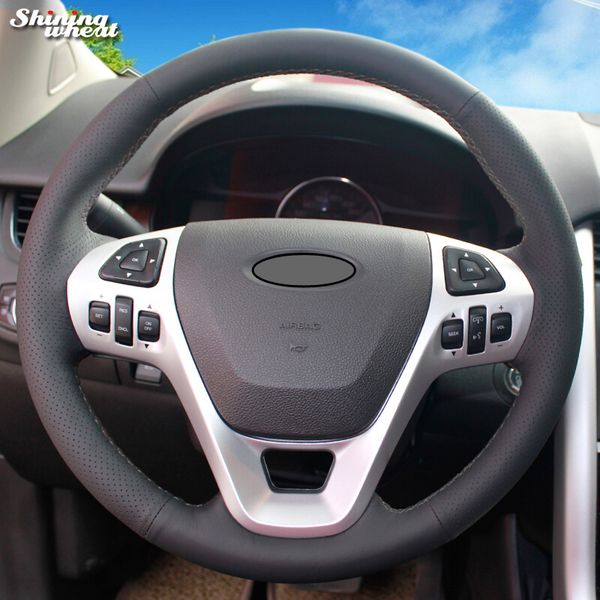 

shining wheat black artificial leather car steering wheel cover for explorer 2011-2016 taurus 2012-2015 edge 2011-2014