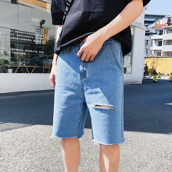

2019 summer new casual solid loose denim shorts men jeans blue hole shorts fashion male denim brand clothing plus size