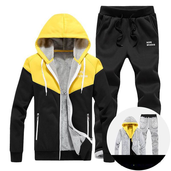 

men winter hooded collar thicken style wool liner warm sport suits 50, Black;blue