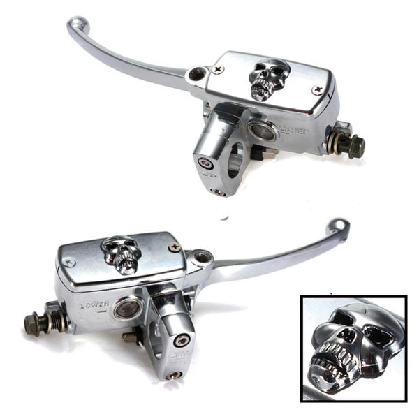 

1inch universal chrome 25mm left/right clutch skull motorcycle hydraulic master cylinde brake level handlebar control for yamaha