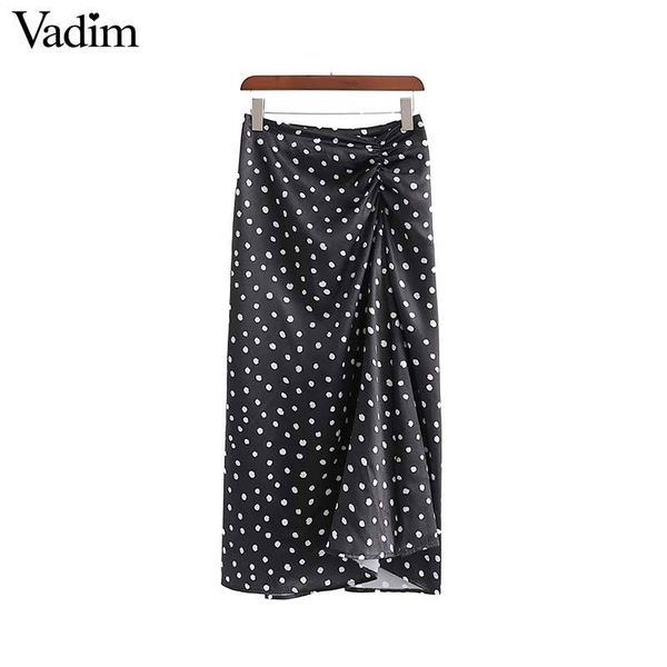 

vadim women elegant polka dot long skirt pleated design side zipper split female ankle length chic skirts mujer ba780, Black