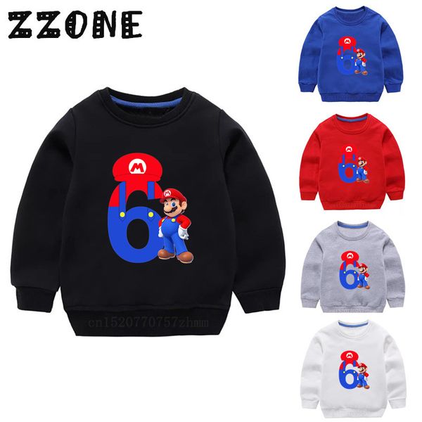 

children's hoodies kids super mario number 5-8 print cute sweatshirts baby cotton pullover girl boy autumn clothes,kyt5233, Black