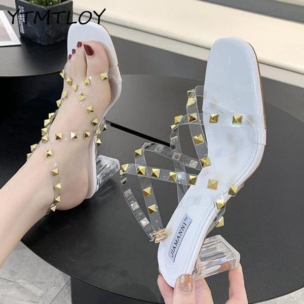 

2020 лето двойной пряжки ретро женщин сандалии пвх высокие каблуки обувь мода женщина рим сандалии прозрачные каблуки желе обувь, Black