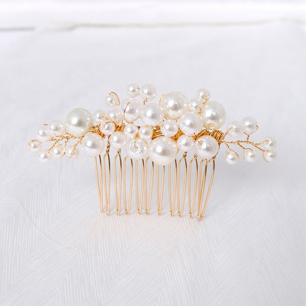 

1pc grade golden color floral hair combs headdress pearl rhinestone wedding bride hair accessories pins jewelry charm, Golden;white