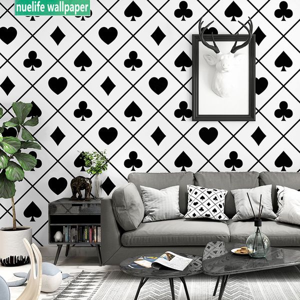 

nordic style wallpaper tv background black and white lattice geometric pattern bedroom living room modern minimalist wallpaper