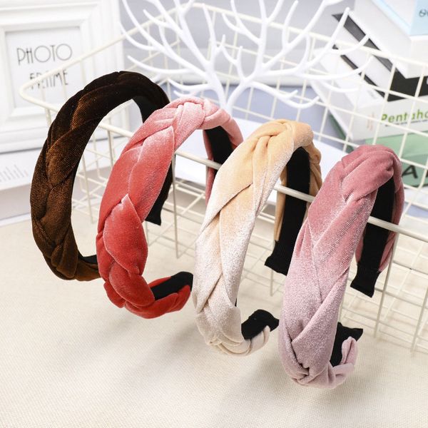 

3cm wide plain braided design hairbands retro velvet hair hoop headband hair accessories women pure color braid headwear