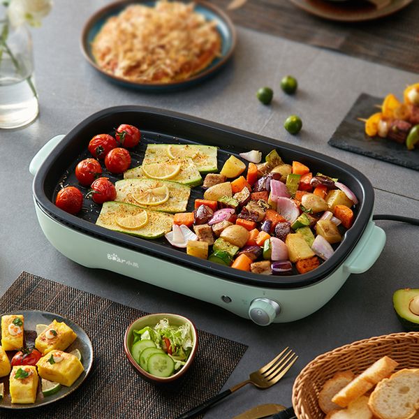 

camp kitchen 220v smokeless electric pan grill household bbq raclette non-stick griddle for family party