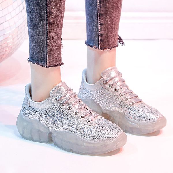 

spring mesh women diamond casual women shoes flats platform lace-up fashion breathable sneakers woman zapatos de mujer, Black