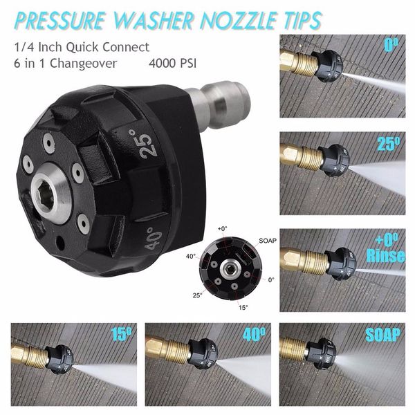 

pressure washer nozzle tips, 6 in 1 changeover, 1/4 inch quick connect, 4000 psi dropshipping accessories christmas decoration