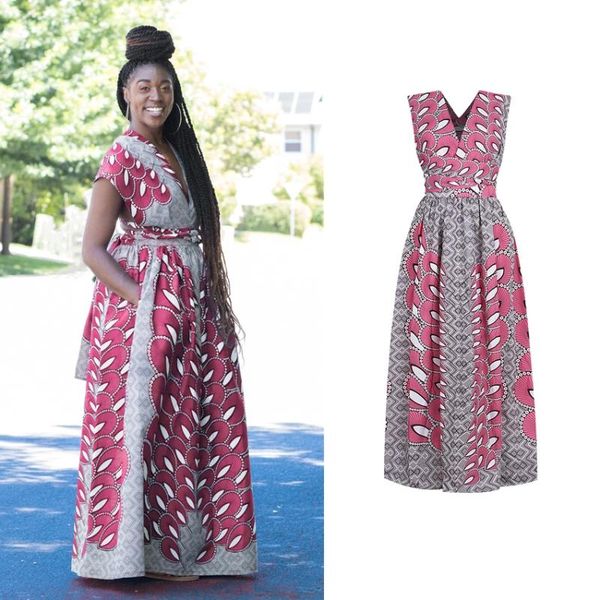 

african american clothes for women long dress diy bandage dresses skirt robe floral print bazin summer fashion 2020 vestido, Red