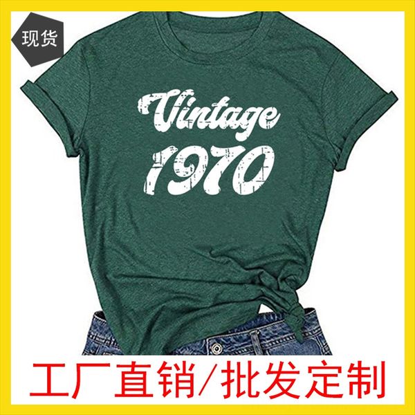 

women's vintage 1970 letter short-sleeved t-shirt women's vintage 1970 letter short-sleeved t-shirt, White