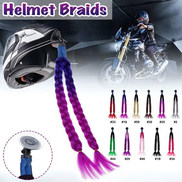 

11 color 24" motorcycle bike gradient ramp helmet braids twist sucker removable braid dual pigtail ponytail off road motorbike