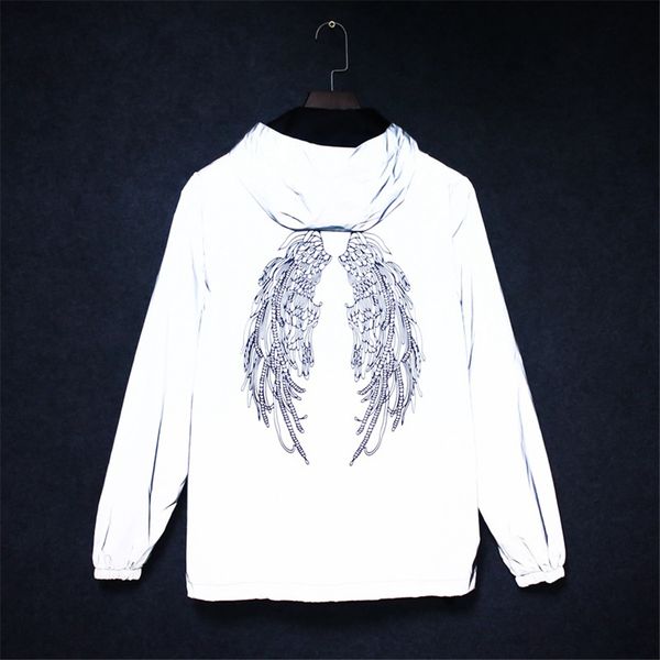 

xxl jacket man reflective waterproof men women harajuku hooded hip-hop wings streetwear windbreaker jackets night shiny coats, Black;brown