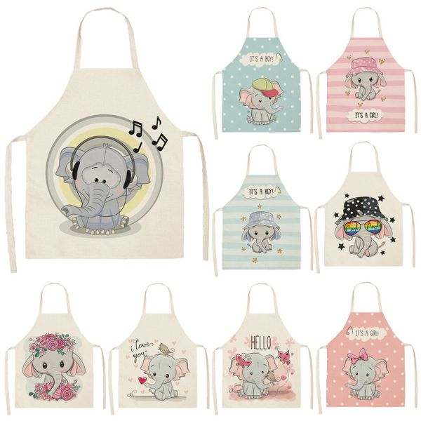 

elephant car printed sleeveless apron kitchen women cotton linen pinafore home cooking baking waist bib 53*65cm wql0161
