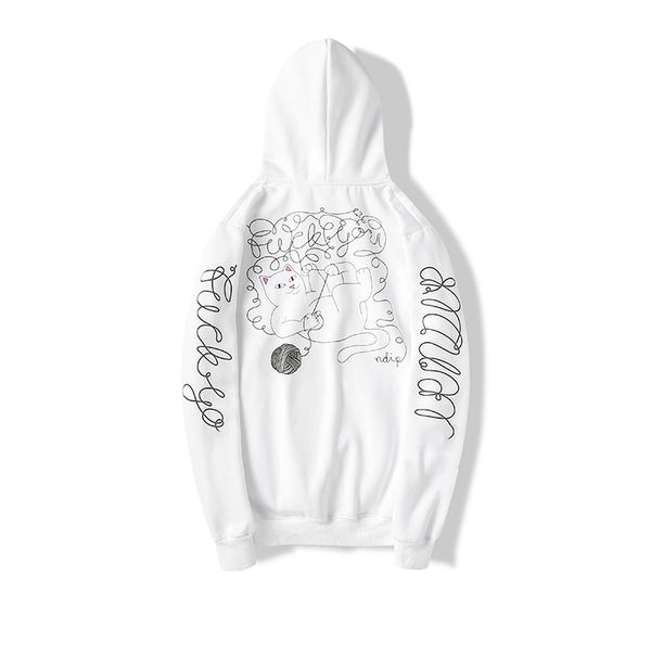 

2020/r cat men women naughty cat letter print plus velvet hooded sweater luxury sweatshirt plus velvet cotton s-xxl, Black