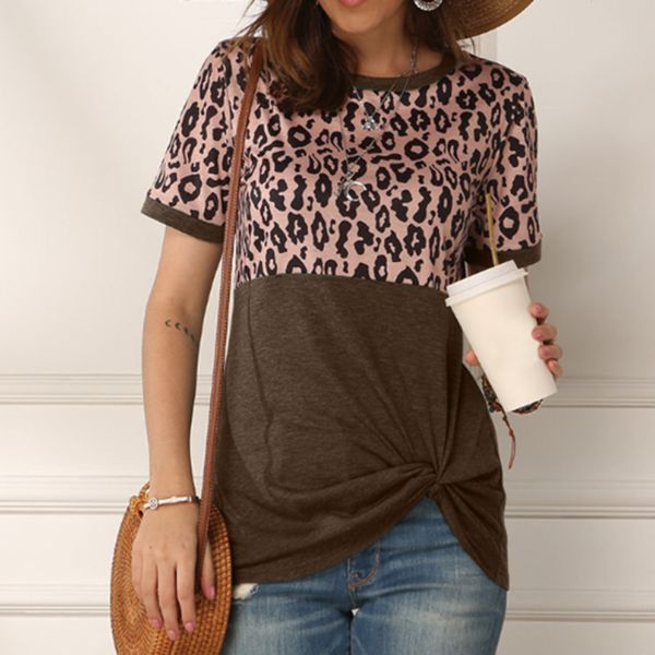 

summer leopard splice printed t-shirt women o neck short sleeve tee shirt summer ladies letter print t shirt, White