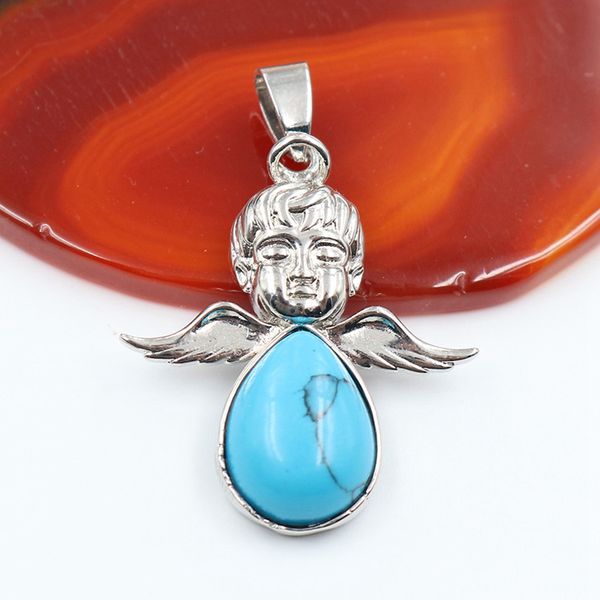 

little angel pendant lady girl fashion sweet temperament necklace stainless steel natural stone, Silver