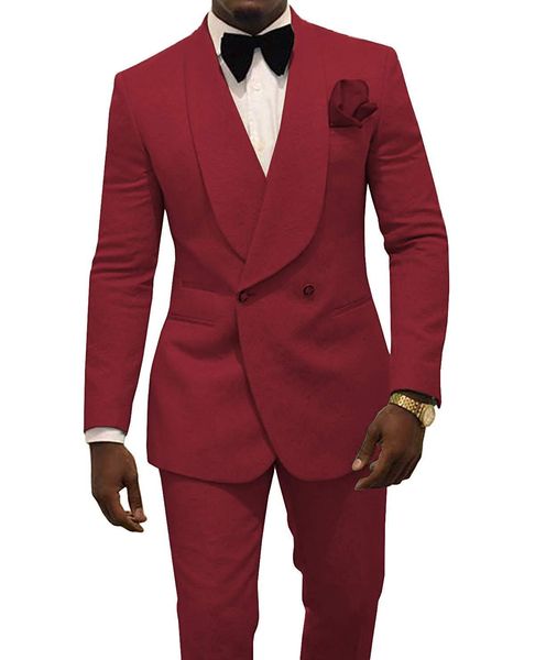 Borgonha Embossing Mens Casamento Smoking Double-Breasted Noivo Smoking Do Homem Blazers Jacket Excelente 2 Peça Ternos (Jacket + Pants + Tie) 2065