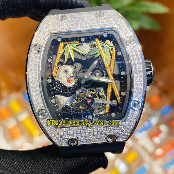 

R Top Edition RM 26-01 талисман 3D Панда турбийон циферблат Япония Miyota механические RM26-01 мужские часы Алмазный корпус каучуковый ремешок дизайнерские часы