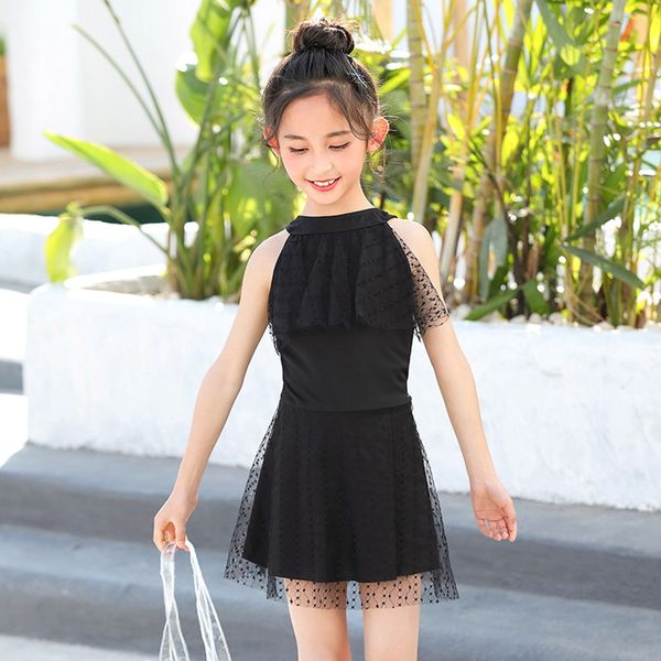 

2020 children's lace girl's children's one-piece skirt dress style student swimsuit sweet spring swimsuit, White;black