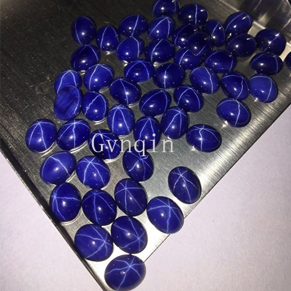 

50pcs/lot lab created blue star sapphire oval cabochon flat back machine cut loose stones, Black