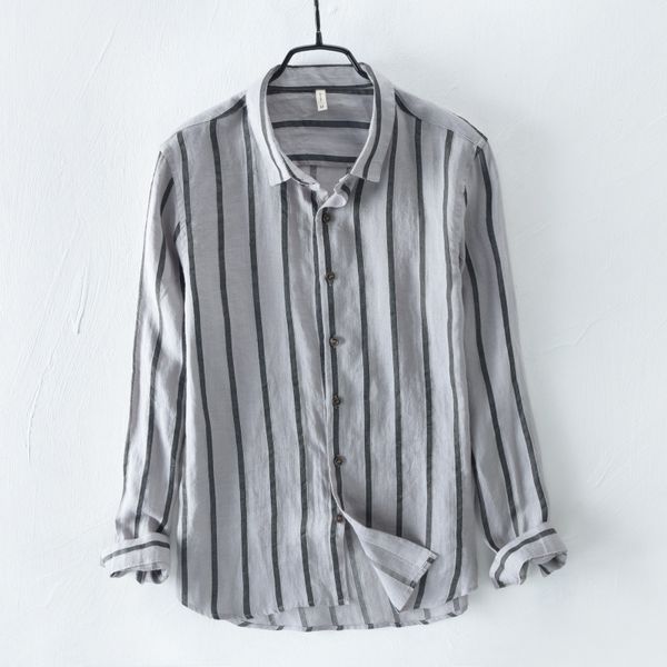 

men's long sleeve stripe shirt linen casual shirt, White;black