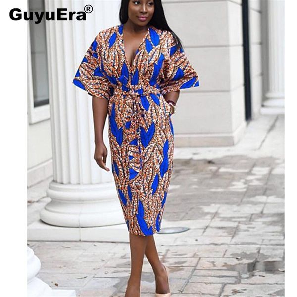 

guyuera 2019 африканское платье для женщин с принтом v-образным вырезом длинная юбка ремни толстая юбка, Red