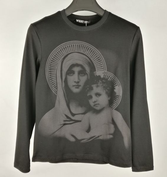 

new mens designer t-shirts fashion casual madonna printing long sleeve t-shirt luxury men women hip hop black round neck bottoming shirt, White;black