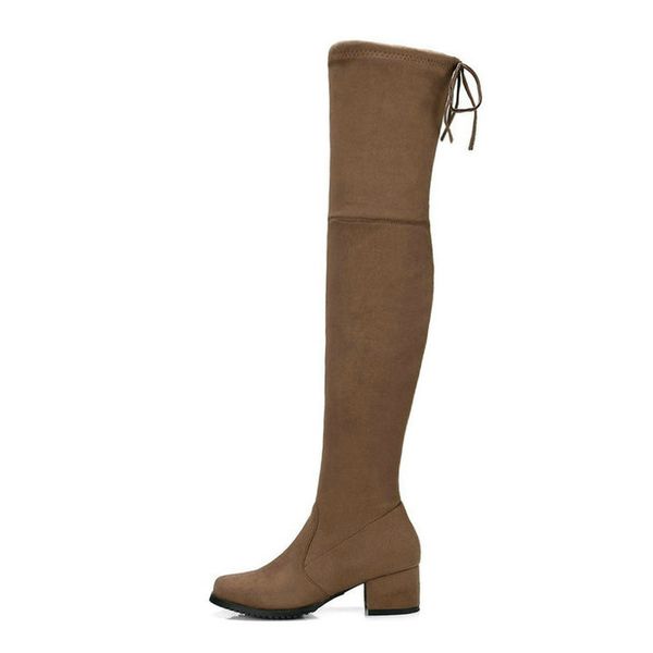 

black gray wine nude beige stretch suede autumn winter thigh high boots women's slouch over the knee boots mid-heel shoes 2019