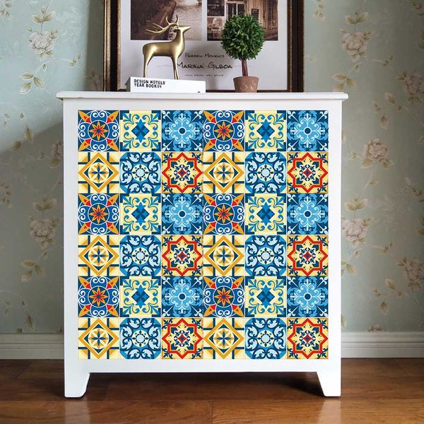

6pcs/set colorful pattern tiles pvc wall sticker for kitchen bathroom decoration shine finished peel and stick tile art mural
