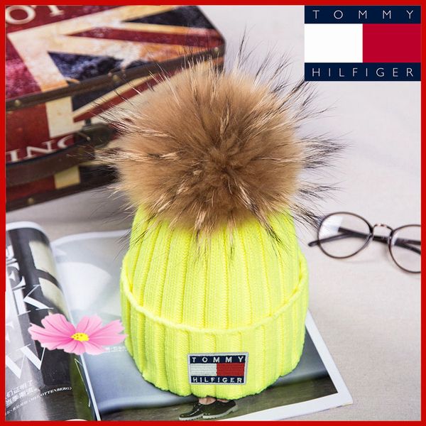 

2018 классическая мода благородный популярные помпонами женщины с real raccoon winter hat теплые вязаных шапочках женский унисекс шляпы шапк, Blue;gray