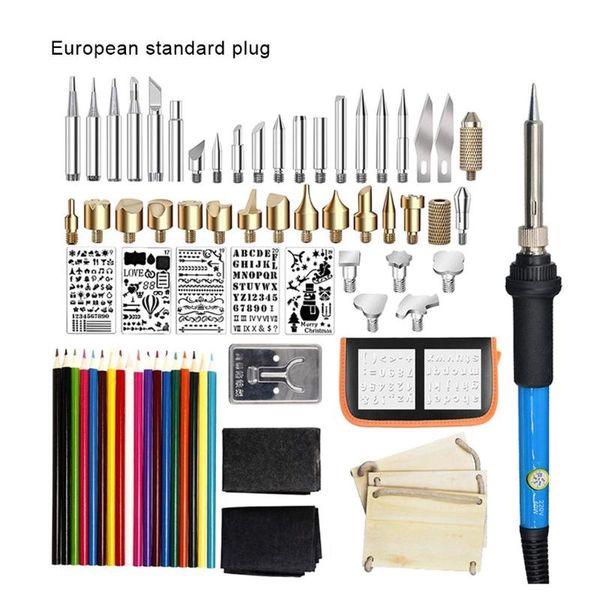 

79pc pyrography tool wood working burning pen set 60w adjustable soldering iron chiseled tip blade soldering iron carving tools