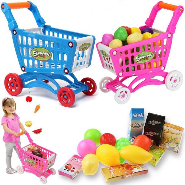 

1set kids simulation supermarket shopping cart mini trolley with fruit vegetable