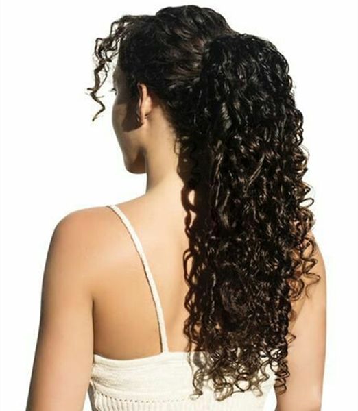 

kinky curly ponytail malaysian virgin human hair clip ins extensions drawstring ponytail for black women natural color curly pony tail 120g