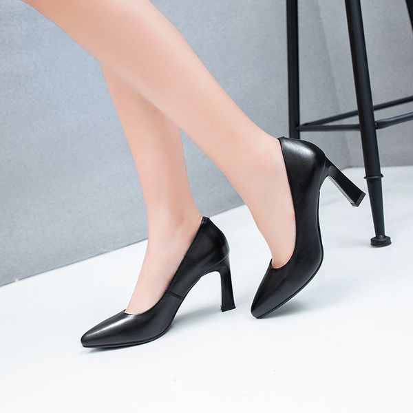 

women heels cow leather talon femme chunky hoof heels women shoes shallow mouth black zapatos de mujer single ps shoes 6cm