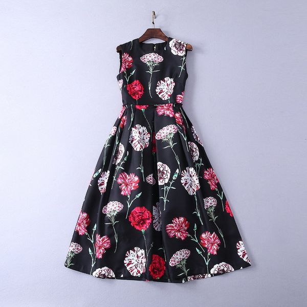 

милан взлетно-посадочной полосы платье 2019 весна лето рукавов o шеи печати дизайнер платье бренд же стиль платье 040315, Black