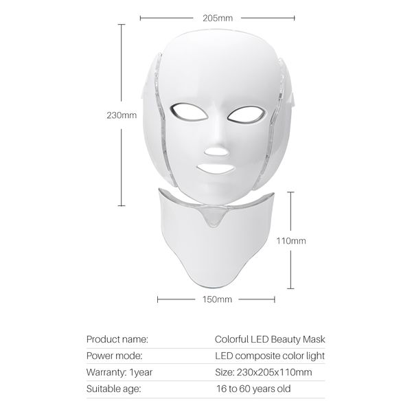 

7 colors led mask led pn facial light mask with neck therapy skin rejuvenation face lifting anti acne wrinkle skin machine