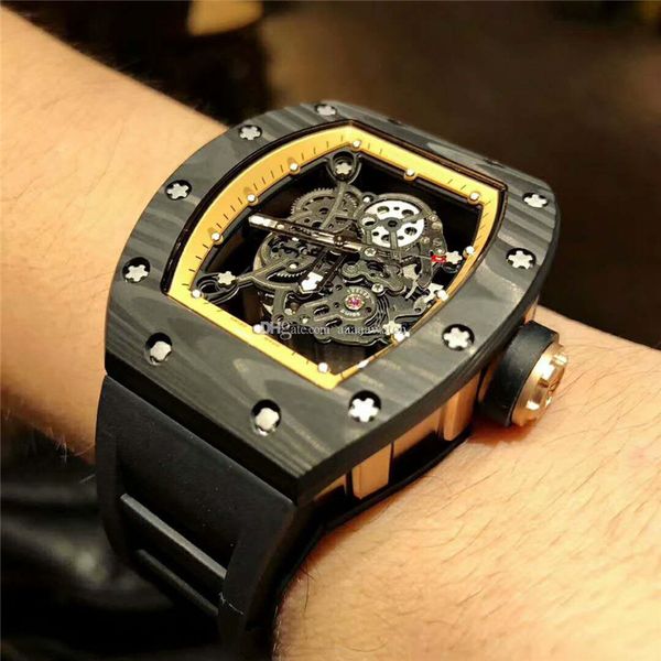 

sport watch 055 watch skeleton dial swiss automatic sapphire crystal ntpt ceramic case rubber strap see-through case back, Slivery;brown