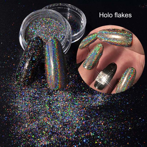 

galaxy holo flakes holographic , holographic pigment, glitter, laser nail sequins for nail art -1g 5g 10g 50g, Silver;gold