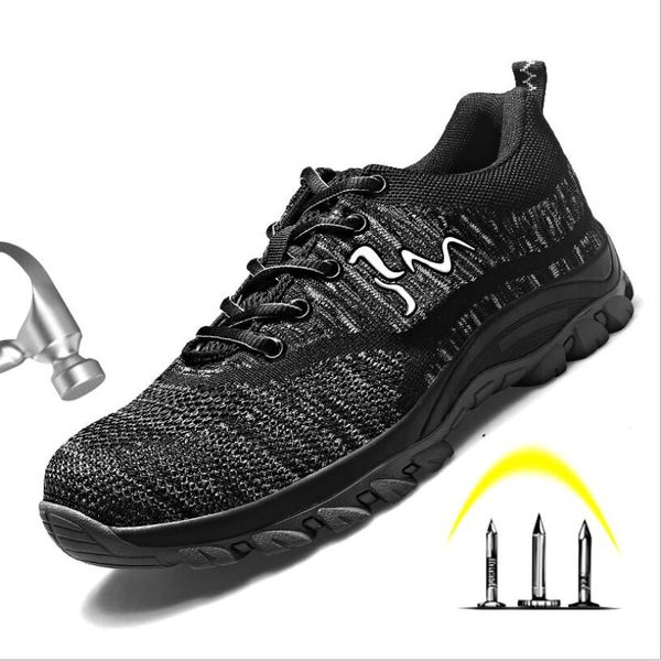 

men shoes steel toe shoes work safety boot new men sneakers breathable anti-smashing puncture proof work boots safety, Black
