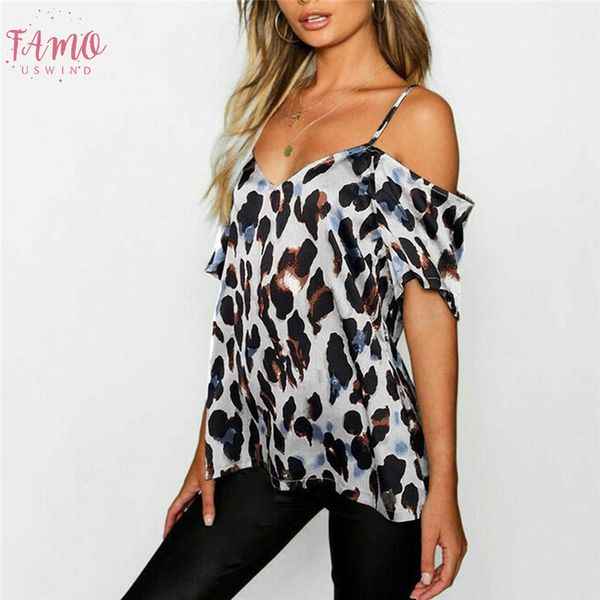 

womens and blouses women summer leopard print shoulder blouse shirts plus size chiffon ladies camisas mujer blusas, White