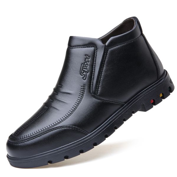 

2019 new man winter boots quality soft leather father shoes brands wool inner boots 38-44 man winter snow leather, Black